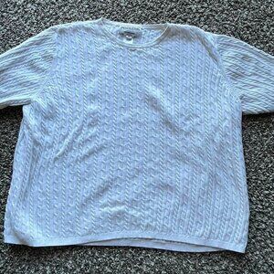 White Pendleton Cable Knit Blouse, Women's Medium Cotton Knit Top